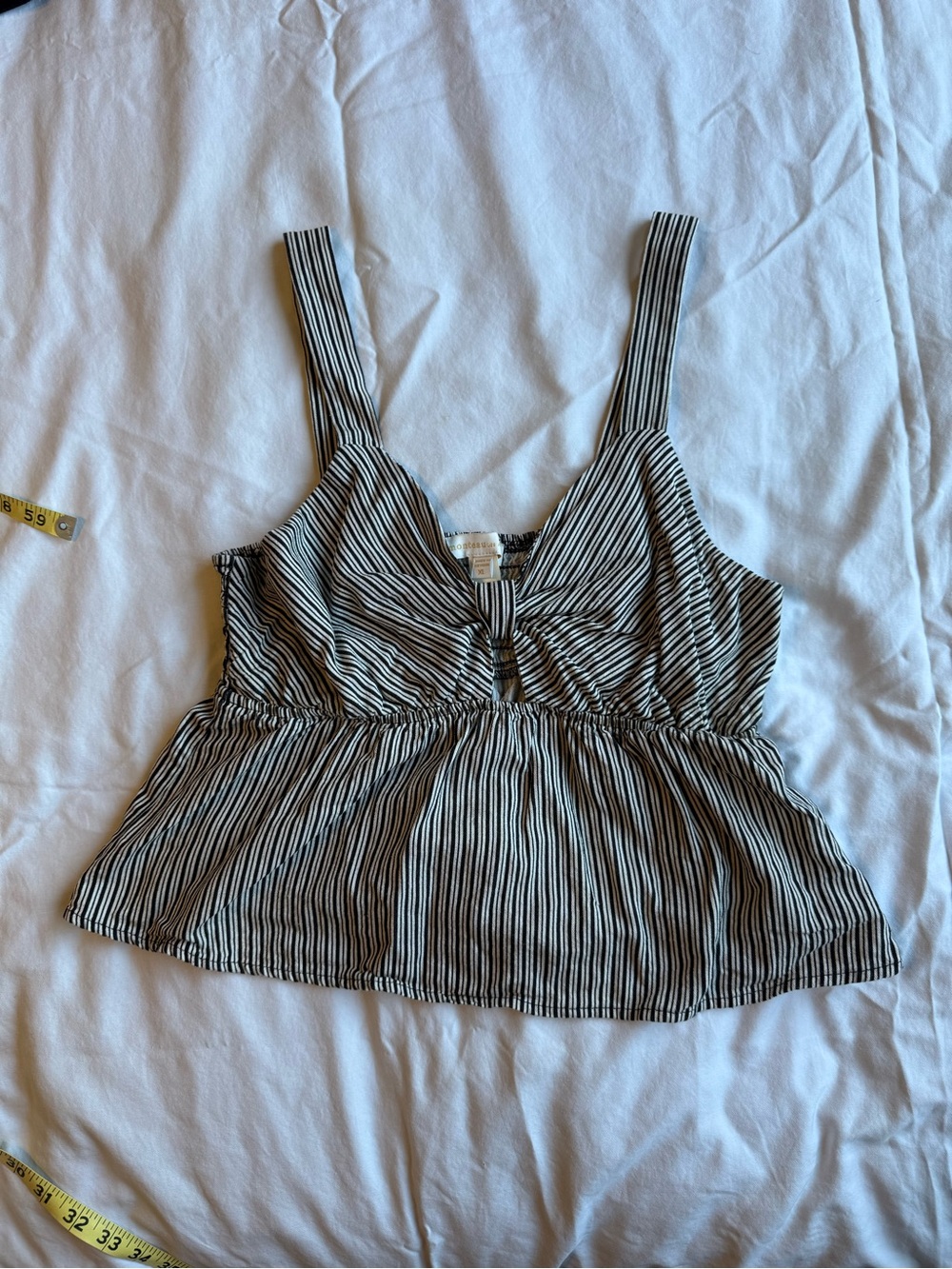Monteau Black and White Striped Peplum Tank